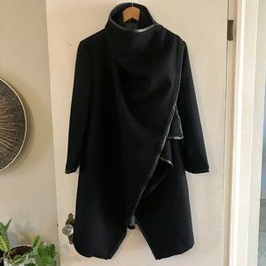 Custom Designed & Tailored Wool / Leather Coat, Size S